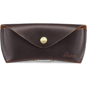 S-ZONE Genuine Leather Eyeglasses Case Vintage Sunglasses Reading Glasses Eyeglass Cases Portable Horizontal Snap Closure