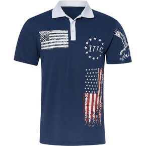 UNIFACO Men's American Flag Polo Shirt Patriotic Performance Golf Short Sleeve Polo T-Shirts M-XXL