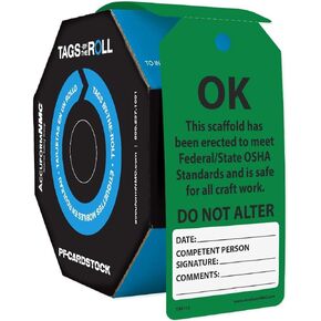 AccuformNMC 100 Scaffolding Tags by-The-Roll, Scaffold Ok Do Not Alter, US Made OSHA Compliant Scaffold Tags, Waterproof PF-Cardstock, Resists Tears, 6.25"x3", TAR112