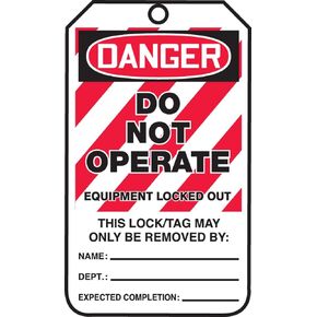 Accuform Lockout Tags, Pack of 5, Danger Do Not Operate Equipment Locked Out, US Made OSHA Compliant Tags, Tear & Water Resistant PF-Cardstock, 5.75"x 3.25", MLT405CTM