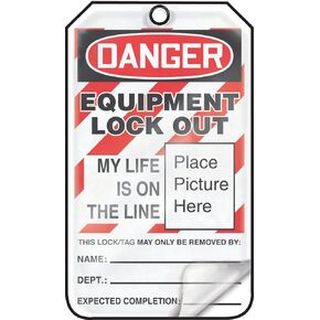 Accuform Lockout Tags, Pack of 25, Danger Equipment Lock Out My Life is on the Line with Picture Insert, US Made OSHA Compliant Tags, Temperature & Water Resistant Self-Laminating RP-Plastic with Grommets, 5.75" x 3.25", MLT603LPP