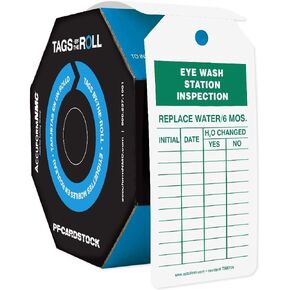 AccuformNMC 100 Tags by-The-Roll, Eyewash Station Inspection Tags with Record, US Made OSHA Compliant Eye Wash Tags, Waterproof PF-Cardstock, Resists Tears, 6.25"x3", TAR709