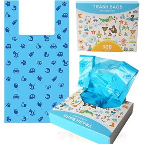 200pcs Degradable Diaper Bags with Handle Easy-Tie, Baby Nappy Sacks Waste Bin or Pet Waste Bags, Biodegradable Diaper Trash Bags for Nappies, Rubbish, Dog Poop (18.5 * 37cm, Blue)