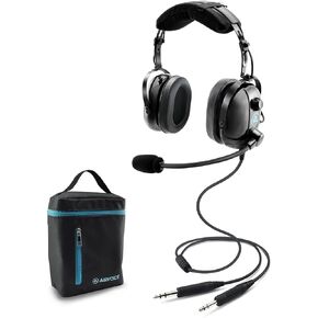AIRVOICE Aviation Headset for Pilots with Passive Noise Cancellation, PNR Aviation Headset with Comfortable Earpads and Flexible Microphone, Aviation Headset with Carrying Case Black