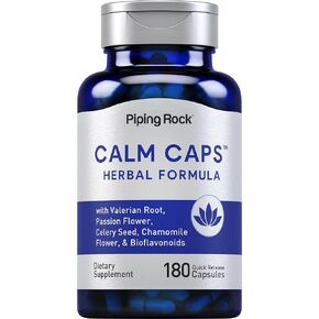 Piping Rock Calm Capsules | 180 Pills | Herbal Blend | with Chamomile, Valerian, and Passion Flower | Non-GMO, Gluten Free Supplement