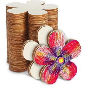 3 Inch Unfinished Wooden Flower Cutouts Wooden Flower Discs Crafts Blank Flower Shape Wood Ornaments Flower Embellishments Wooden Slices for DIY Projects Decoration (50)