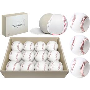 HANKLENSS 12 Pack Standard Size T-Ball Baseballs - Unmarked & Soft Practice Balls for League Play - Durable Synthetic Leather Cover - Rubber Filling - Perfect for Training, Hitting, Batting, Fielding