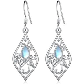Moonstone Leaf Earrings Sterling Silver Leaf Dangle Drop Earrings Moonstone Jewelry Gifts for Women Girls