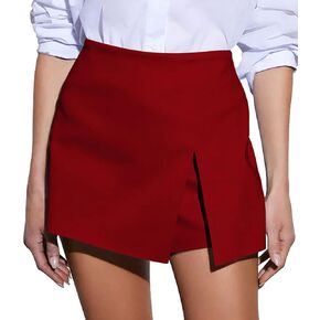 GOBLES Women's Casual High Waist A-line Side Slit Asymmetrical Hem Mini Office Skorts