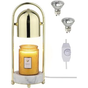 LALISU Candle Warmer Lamp Marble Candle Lamp with Timer & Dimmer - Home Decor Candle Warmer for Small Large Size Jar Candles Retro Marble Base Electric Candle Melter with 2 * 50W Bulbs (Black)