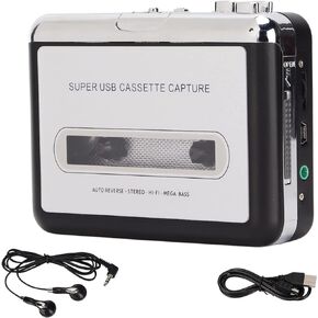 USB Tape to MP3 Converter, Portable Cassette Player Lightweight Standard Fast Stereo for CD Burners for PC for Laptop