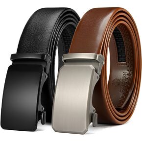 CHAOREN Leather Ratchet Belts 2 Pack, Ultra Soft Mens Dress Belt, Black & Brown Belt 1 3/8" in Gift Box, Effortlessly Stynish
