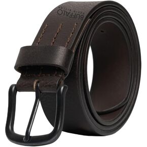 Buffalo David Bitton Mens Belt | 38mm Black Belt/Dark Brown Belt | Black Belt Buckle | 100% Genuine Leather Belt | Jean Belt