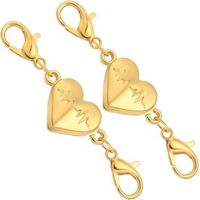 Yumttero Magnetic Necklace Clasp with Double Lobster Clasp,Heart Shaped Magnetic Jewelry Clasps Connector Bracelet Extender for DIY Jewelry Making