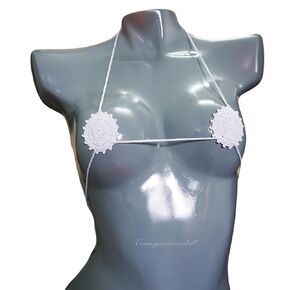 White crochet extreme micro bikini top Round bikini top