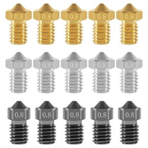UMLIFE 15PCS 3D Printer V6 Nozzles 3D Printer Parts 5PCS Hardened Steel + 5PCS Stainless Steel + 5PCS Brass 0.4mm Nozzles Kit Compatible with Prusa i3, Anycubic Chiron mega Extruder Hotend