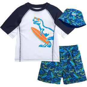 Beach Bros. Boys' Rash Guard Set - 3 Piece UPF 50+ Rash Guard Swim Shirt, Trunks and Bucket Hat - Swimwear for Boys, 2T-7