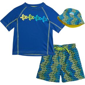 Beach Bros. Boys' Rash Guard Set - 3 Piece UPF 50+ Rash Guard Swim Shirt, Trunks and Bucket Hat - Swimwear for Boys, 2T-7