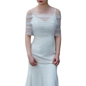 DIMNIE White Tulle Bridal Shawl, Fashionable Wedding Accessories, with Both Arms Covering The Party Cape