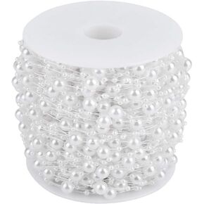 60m roll Pearl Wire Beads, 3mm 8mm Artificial Pearls String Beads Chain Pearl Garland Roll for DIY Wedding Party Decoration (White) Beaded Trim