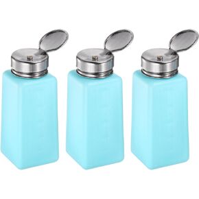 HARFINGTON 3pcs Solvent Alcohol Dispensers 100ml(3.4oz) Push Down Liquid Dispenser Pump with Sealing Stainless Steel Lid for Acetone Cleanser Polish Remover, Blue