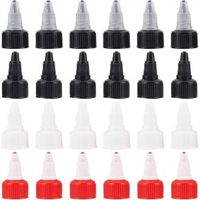 BENECREAT 60pcs 5 Size Natural Twist Bottle Cap, White Squeeze Bottle Replacement Caps for Squeeze Dispensers, Tip Applicator Bottle, Squeeze Glue Bottle, 12pcs/Size