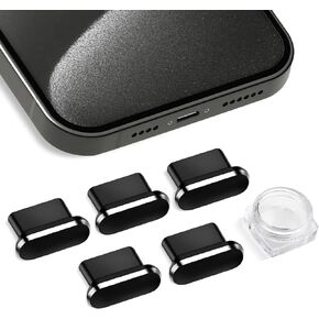 Aolcev 5 قطع USB C مضادة للغبار فقط لسلسلة iPhone 15، واقيات غبار للهاتف من سبائك الألومنيوم، أغطية غبار من النوع C مصممة فقط لهاتف iPhone 15، 15 Plus، 15 Pro، 15 Pro Max، سدادات غبار، أسود in Kuwait