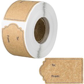 1"x2" to and from Gift Tag Stickers, 300pcs/Roll Natural Brown Kraft to from Present Labels Name Tag Label Stickers for Weddings Present Gift Wrapping Cards (Style 2)