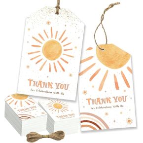 First Trip Around The Sun Birthday Decoration-50pcs Boho Sun Thank You Tags,1st Trip Around The Sun Party Favor Decoration,You are My Sunshine Hanging Tags with Strings for Baby Shower,Birthday Party