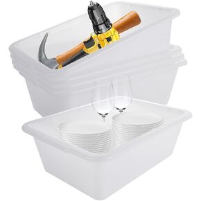 5 Pack Plastic Bus Tubs Restaurant, 8 L Commercial Bus Tubs, White Bus Box Food Grade Tub for Kitchen, Cafeteria