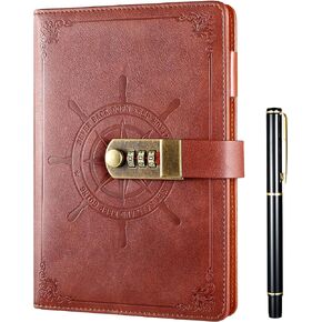 Kesote Diary with Lock, Vintage Journal with Lock Diary Organizer with Pen, Faux Leather A5 College Ruled Lined Pages Locking Journal Notebook