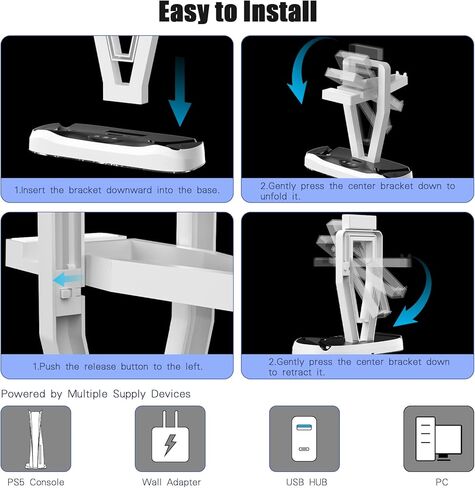 محطة شحن BDFFLY للبلاي ستيشن VR2، قاعدة شحن عمودية مع دعم ضوء RGB للتنفس لحامل عرض PSVR2 لحامل PS VR2 مع 4 محولات مغناطيسية من النوع C لوحدة التحكم بالحواس in Kuwait