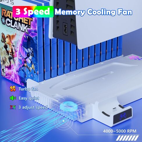 حامل رأسي RGB مع محطة تبريد لوحدة تحكم PS5 Slim وPS5، وشاحن مروحة تبريد الإصدار الرقمي من أقراص Playstation 5 Slim، وقاعدة شحن وحدة التحكم، وحامل سماعة الرأس، وتخزين الألعاب in Kuwait