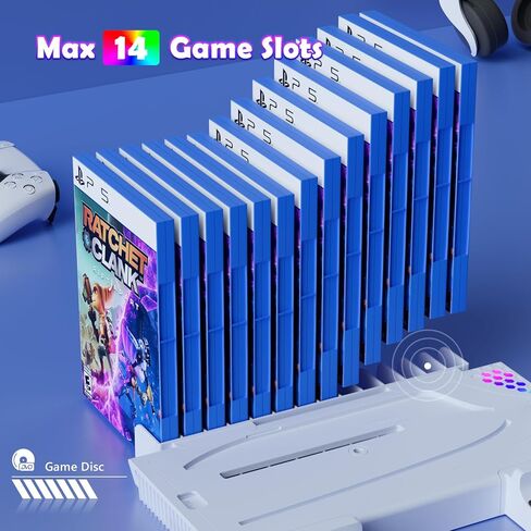 حامل رأسي RGB مع محطة تبريد لوحدة تحكم PS5 Slim وPS5، وشاحن مروحة تبريد الإصدار الرقمي من أقراص Playstation 5 Slim، وقاعدة شحن وحدة التحكم، وحامل سماعة الرأس، وتخزين الألعاب in Kuwait