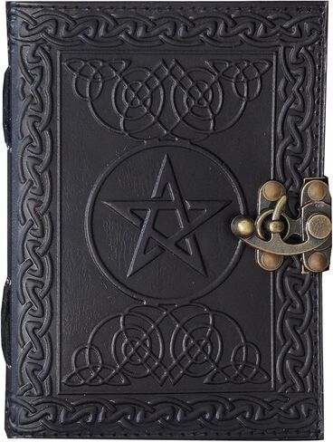 مجلة الساحرة الجلدية الخماسي الأسود 7 × 5 بوصة منقوشة فارغة كتاب الإملائي من مجلات الظلال مع قفل المشبك الخماسي يكا الوثنية لوازم السحر دفتر ورقة غير مبطنة in Kuwait