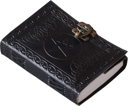 مجلة الساحرة الجلدية الخماسي الأسود 7 × 5 بوصة منقوشة فارغة كتاب الإملائي من مجلات الظلال مع قفل المشبك الخماسي يكا الوثنية لوازم السحر دفتر ورقة غير مبطنة in Kuwait