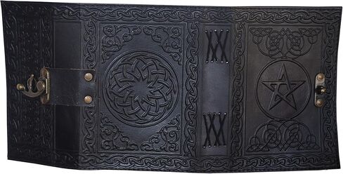 مجلة الساحرة الجلدية الخماسي الأسود 7 × 5 بوصة منقوشة فارغة كتاب الإملائي من مجلات الظلال مع قفل المشبك الخماسي يكا الوثنية لوازم السحر دفتر ورقة غير مبطنة in Kuwait