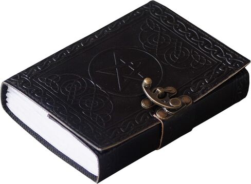 مجلة الساحرة الجلدية الخماسي الأسود 7 × 5 بوصة منقوشة فارغة كتاب الإملائي من مجلات الظلال مع قفل المشبك الخماسي يكا الوثنية لوازم السحر دفتر ورقة غير مبطنة in Kuwait