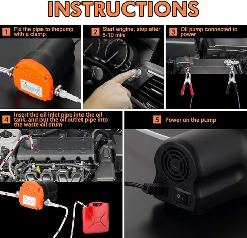 BOYISEN مضخة تغيير الزيت مستخرج 12 فولت 80 وات مضخة استخراج الزيت نقل سائل الديزل مضخة شفط الزيت مبدل سريع للسيارة والقوارب والبحرية والدراجات النارية والشاحنات وRV وATV (برتقالي) in Kuwait