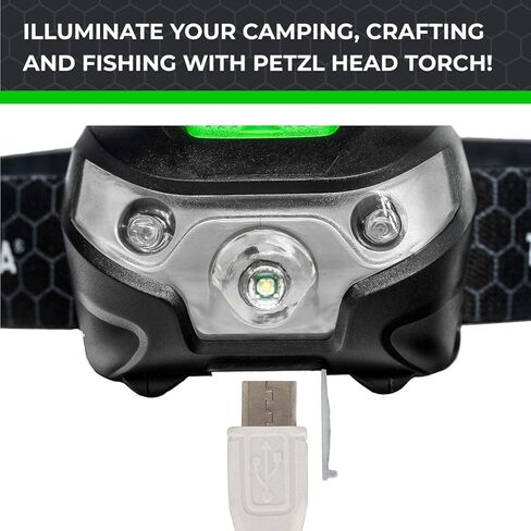 مصباح رأس LED قابل للتعديل من TOOLZILLA، قابل لإعادة الشحن عبر USB، مقاوم للطقس، 500 لومن، وقت تشغيل 30 ساعة in Kuwait