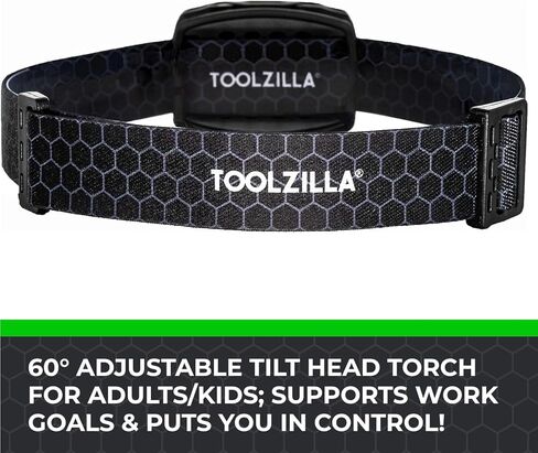 مصباح رأس LED قابل للتعديل من TOOLZILLA، قابل لإعادة الشحن عبر USB، مقاوم للطقس، 500 لومن، وقت تشغيل 30 ساعة in Kuwait