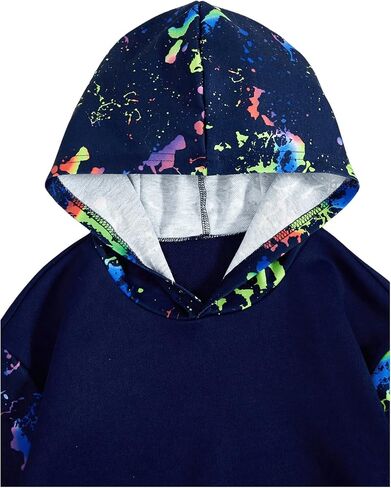 RoseSeek Boy's 2 Piece Reflective Splash Ink Print Long Sleeve Hoodie Sweatshirts and Sweatpants Set in Saudi Arabia