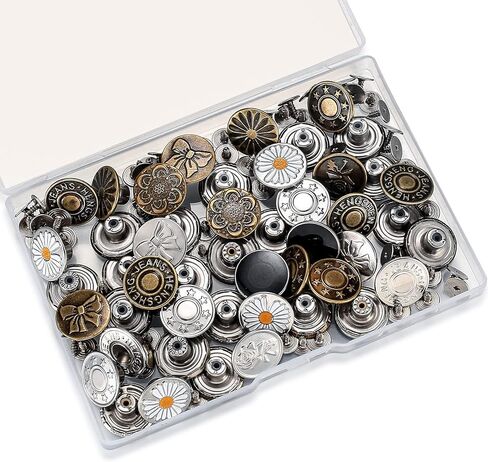 60 قطعة من دبابيس أزرار الجينز، أزرار جينز للجينز الفضفاض، أزرار معدنية فورية قابلة للإزالة، أزرار بديلة غير مخيطة لملابس الجينز، شد أو تمديد الخصر، مع مفك براغي in Kuwait