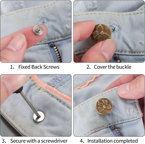 60 قطعة من دبابيس أزرار الجينز، أزرار جينز للجينز الفضفاض، أزرار معدنية فورية قابلة للإزالة، أزرار بديلة غير مخيطة لملابس الجينز، شد أو تمديد الخصر، مع مفك براغي in Kuwait