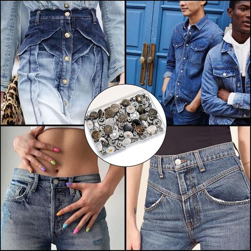 60 قطعة من دبابيس أزرار الجينز، أزرار جينز للجينز الفضفاض، أزرار معدنية فورية قابلة للإزالة، أزرار بديلة غير مخيطة لملابس الجينز، شد أو تمديد الخصر، مع مفك براغي in Kuwait