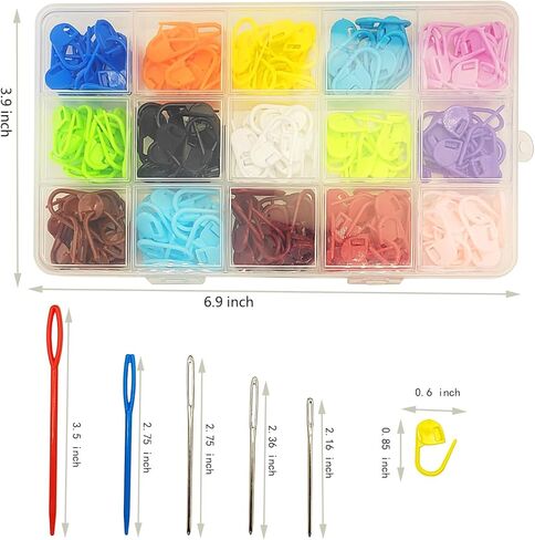 300 قطعة من أقلام الخياطة، 15 لونًا لقفل الكروشيه، 15 قطعة من إبر الخياطة الكبيرة مع صندوق تخزين in Kuwait