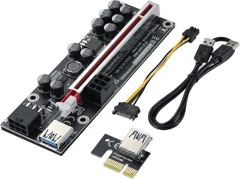YABOANG PCI-E 1X to 16X Riser Card,GPU Extender Riser Card - (V011-PRO,1 Pack) 10 Capacitors,for Bitcoin Ethereum Mining ETH,with 0.6 m USB 3.0 Extension Cable & 6PIN SATA Power Cable in Saudi Arabia