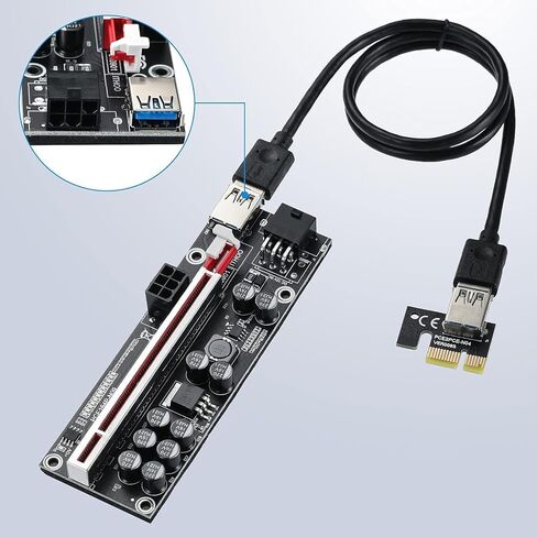 YABOANG PCI-E 1X to 16X Riser Card,GPU Extender Riser Card - (V011-PRO,1 Pack) 10 Capacitors,for Bitcoin Ethereum Mining ETH,with 0.6 m USB 3.0 Extension Cable & 6PIN SATA Power Cable in Saudi Arabia