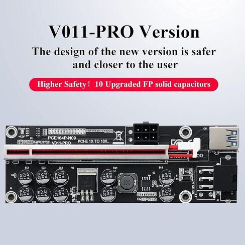 YABOANG PCI-E 1X to 16X Riser Card,GPU Extender Riser Card - (V011-PRO,1 Pack) 10 Capacitors,for Bitcoin Ethereum Mining ETH,with 0.6 m USB 3.0 Extension Cable & 6PIN SATA Power Cable in Saudi Arabia