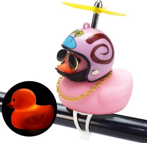 wonuu Rubber Duck Car Ornaments Pink Duck Bike Bell Cute Duck Car Dashboard Decorations Squeeze Duck Bicycle Horns with Propeller Helmet, Bandage and Gold Chain in Kuwait